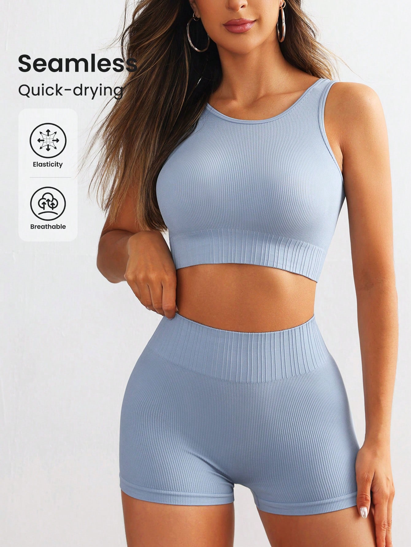 Yoga Fitness Kit - Women Seamless Ribbed Yoga Set Sleeveless