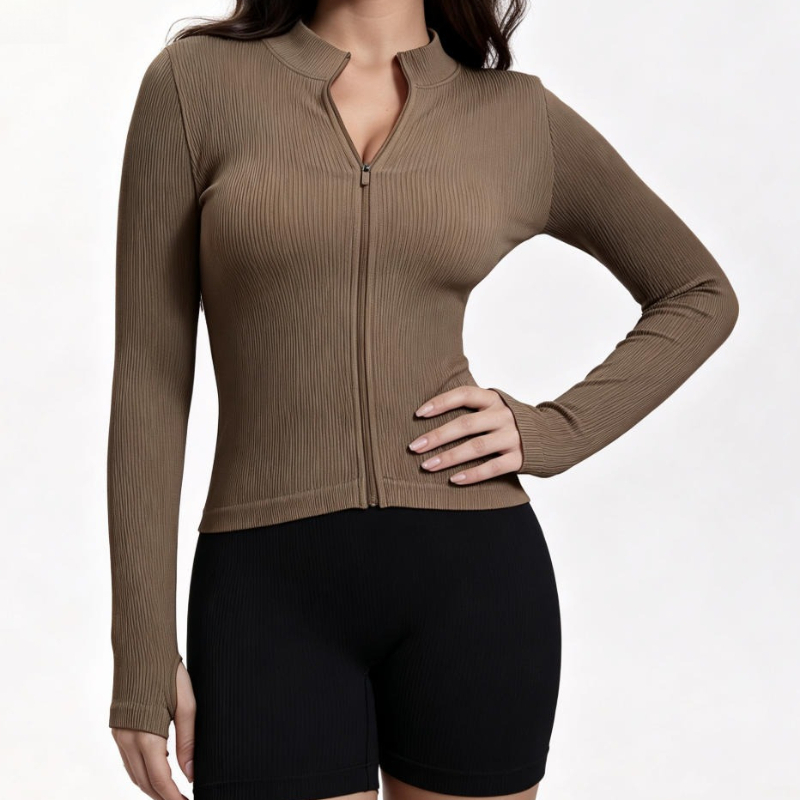 Women Ribbed Long Sleeve Zip U - Yoga Fitness & Nutrition Llp ulasan dan harga