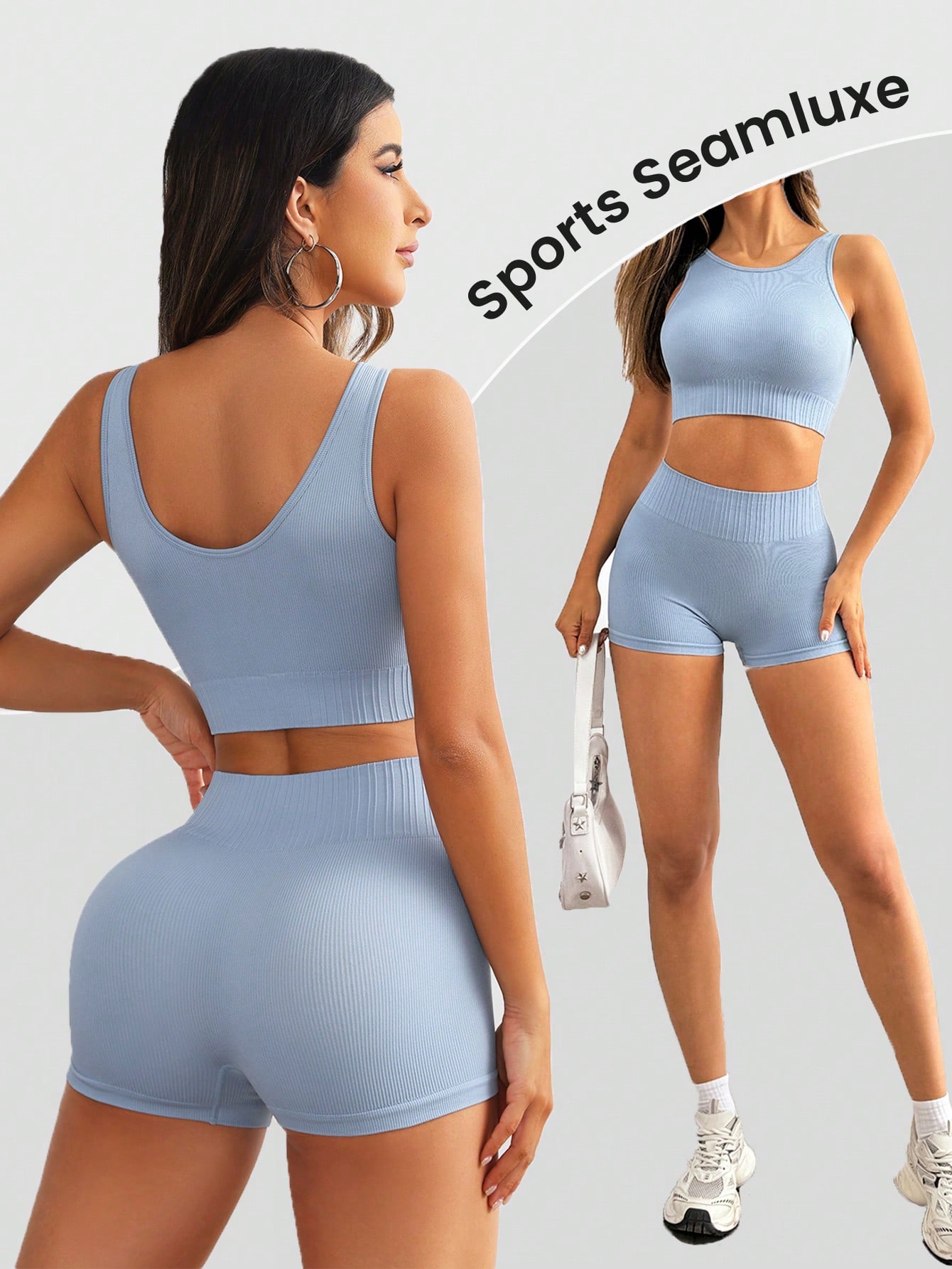 Women Seamless Ribbed Yoga Set - Yoga Fitness Kit ulasan dan harga